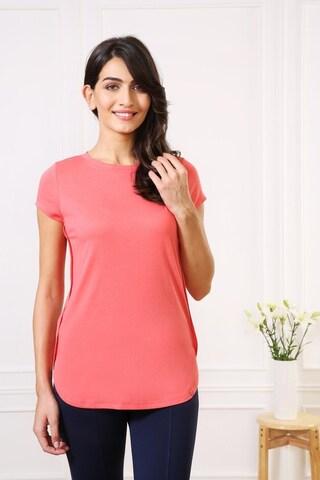 peach-solid-casual-short-sleeves-round-neck-women-relaxed-fit-t-shirt