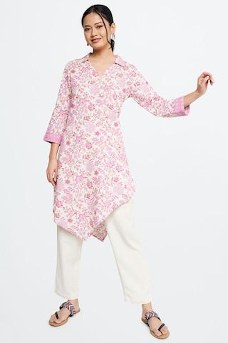 purple-printed-formal-3/4th-sleeves-v-neck-women-comfort-fit-tunic