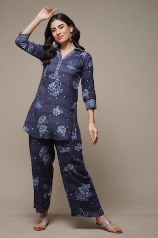 navy-printed-casual-3/4th-sleeves-regular-collar-women-straight-fit-tunic