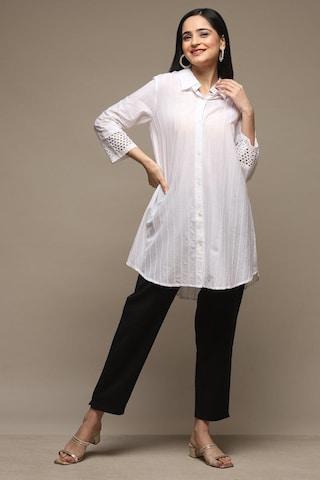 white-stripe-casual-3/4th-sleeves-regular-collar-women-straight-fit-shirt