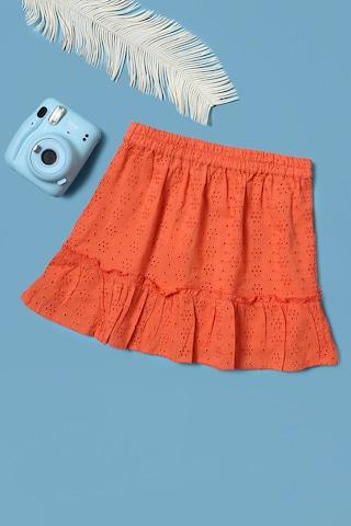 red-solid-thigh-length-mid-rise-casual-girls-skirt