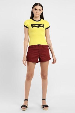yellow-print-casual-short-sleeves-crew-neck-women-slim-fit-t-shirt