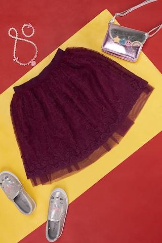 wine-lace-pattern-knee-length--party-girls-regular-fit--skirt
