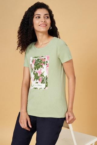 green-print-casual-half-sleeves-round-neck-women-regular-fit--t-shirt