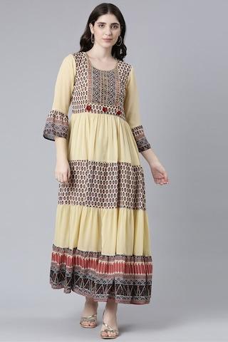 light-yellow-print-ankle-length-casual-women-straight-fit-dress