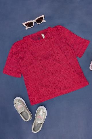 magenta-lace-pattern-party-half-sleeves-round-neck-girls-regular-fit--blouse