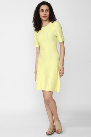 yellow-stripe-thigh-length-casual-women-regular-fit-dress