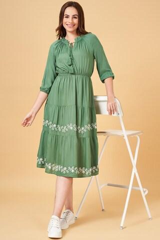 green-embroidered-calf-length--casual-women-comfort-fit--dress