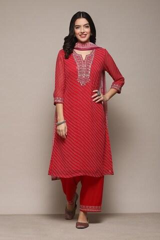 red-print-ethnic-3/4th-sleeves-round-neck-women-straight-fit-palazzo-kurta-dupatta-set