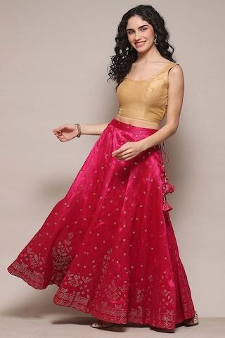 magenta-print-full-length-casual-women-flared-fit-skirts