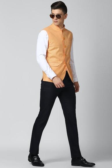 men-orange-textured-nehru-jacket