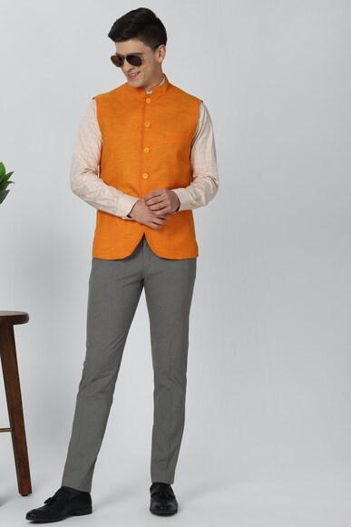 men-orange-solid-nehru-jacket