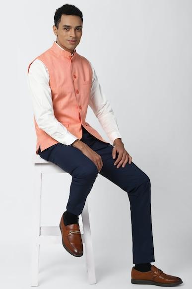men-peach-textured-regular-fit-party-nehru-jacket