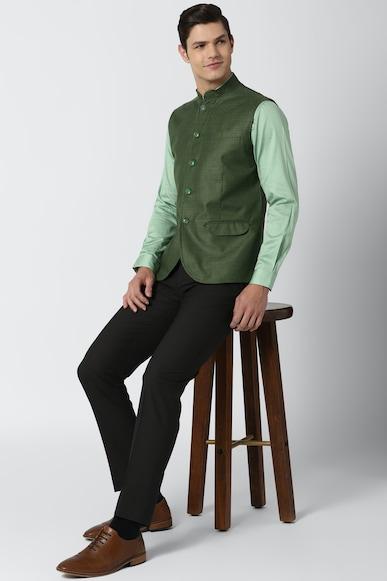 men-olive-textured-regular-fit-party-nehru-jacket