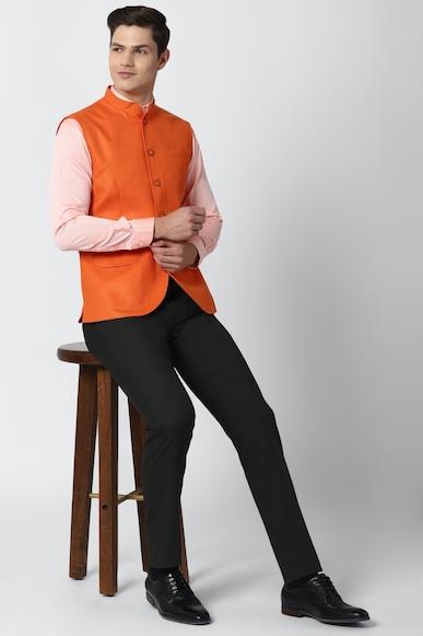 men-orange-print-regular-fit-party-nehru-jacket