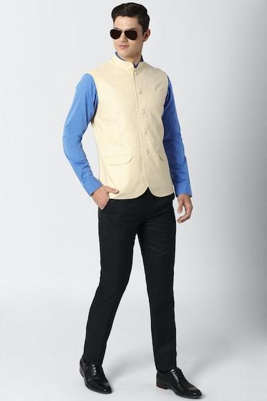 men-cream-print-regular-fit-party-nehru-jacket