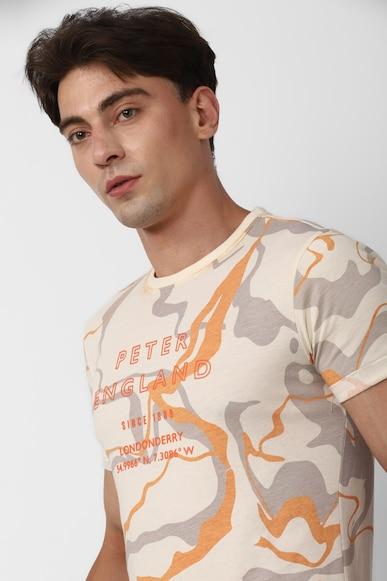 men-beige-print-crew-neck-round-neck-t-shirts