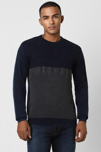 men-navy-patterned-crew-neck-sweater
