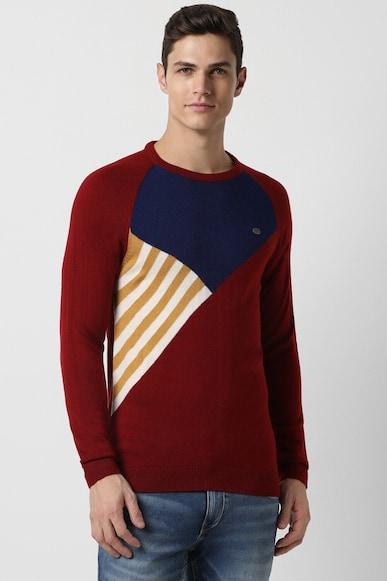 men-maroon-patterned-crew-neck-sweater