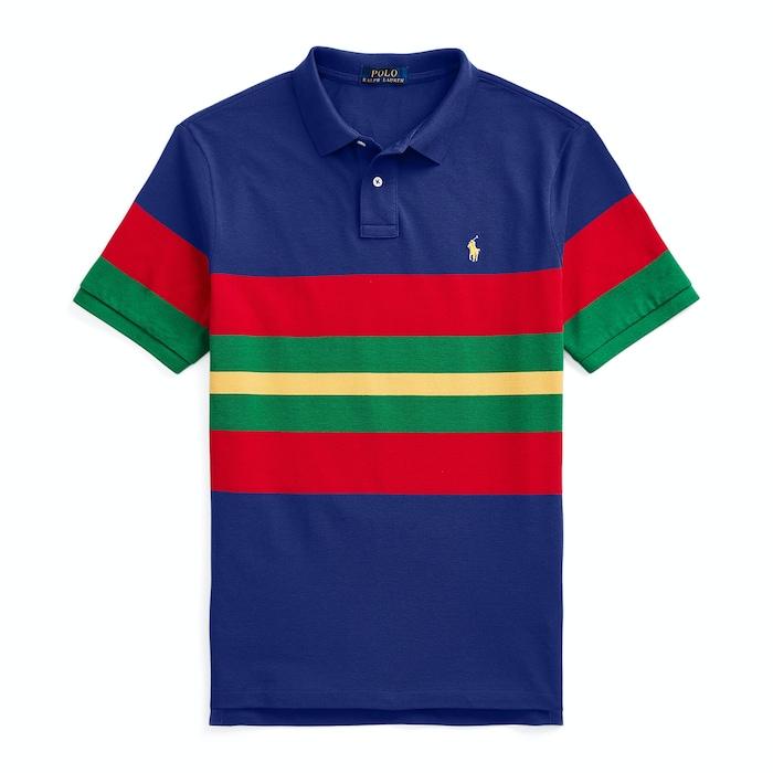 men-blue-classic-fit-striped-mesh-polo