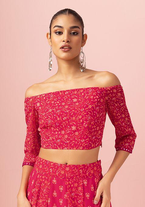 hot-pink-floral-print-off-shoulder-blouse