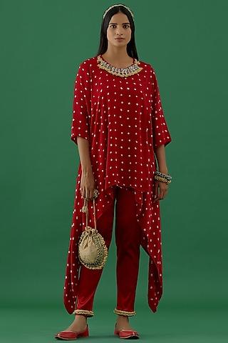 red-bandhani-asymmetrical-tunic-set