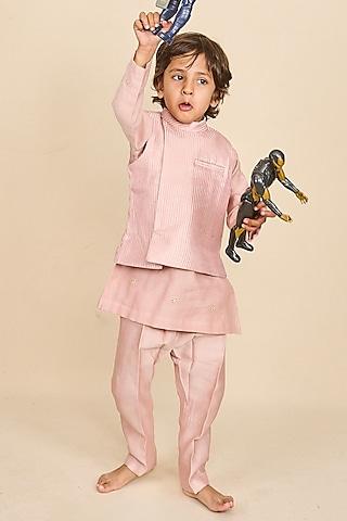 blush-pink-handloom-silk-chanderi-thread-embroidered-nehru-jacket-set-for-boys