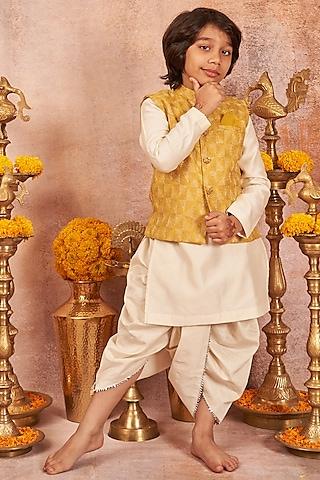 mustard-embroidered-bundi-jacket-with-kurta-set-for-boys