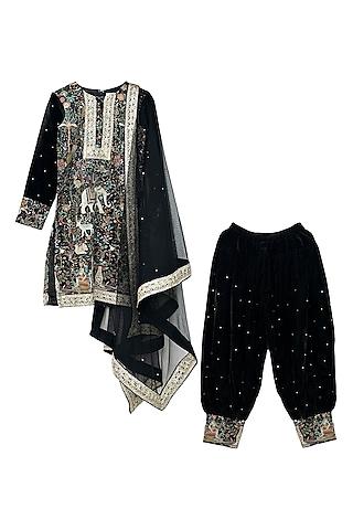 black-velvet-sequins-chitta-work-dhoti-set-for-girls