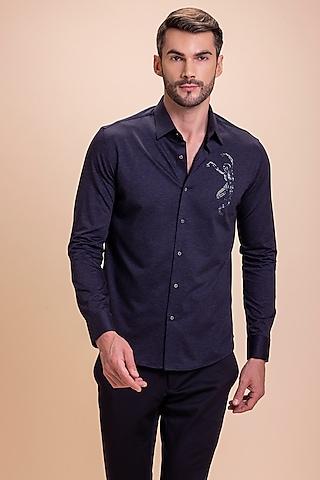 navy-blue-knit-skeleton-motif-embroidered-shirt