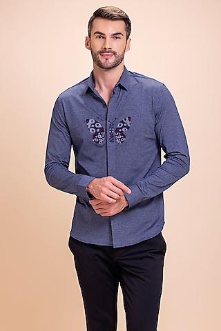 deep-blue-knit-butterfly-motif-embroidered-shirt
