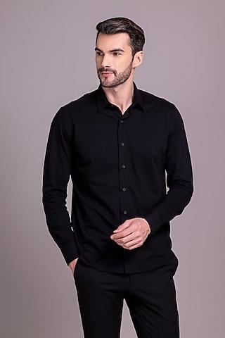 black-knit-bee-motif-hand-embroidered-shirt