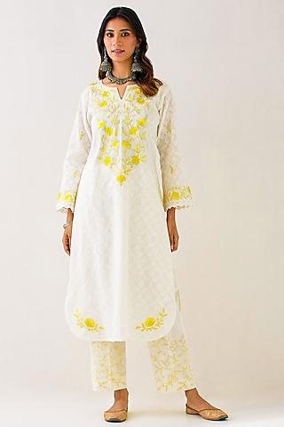 off-white-cotton-jacquard-embroidered-kurta-set