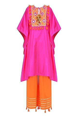 rani-pink-and-orange-gota-patti-work-cape-and-wide-legged-pants-set