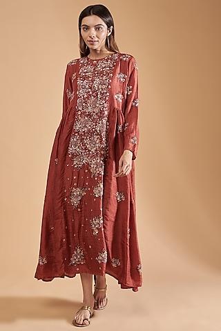 rust-organic-silk-hand-embroidered-dress