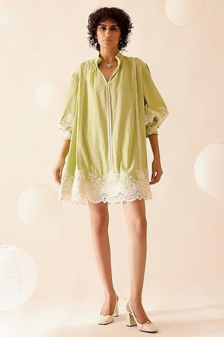 green-cotton-floral-lace-embroidered-tunic
