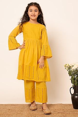 yellow-cotton-cutwork-embroidered-kurta-set-for-girls