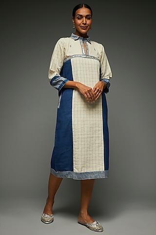 ivory-&-blue-cotton-dress