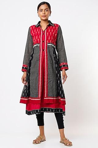 black-&-red-ikat-handwoven-jacket-dress