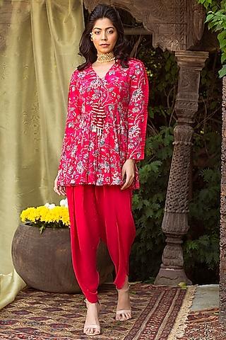 red-crepe-dhoti-set-for-girls