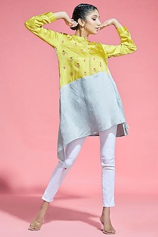 yellow-&-grey-asymmetrical-tunic
