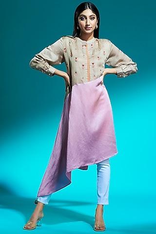 beige-&-lilac-embroidered-asymmetrical-tunic