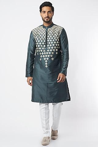 teal-kurta-with-leather-embroidery
