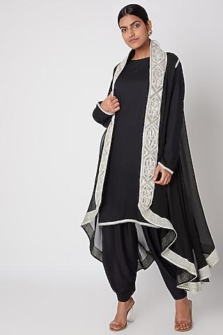 black-embroidered-rayon-shirt-with-dhoti-pants-&-cape