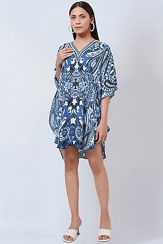 azure-blue-&-white-georgette-embroidered-&-printed-tunic