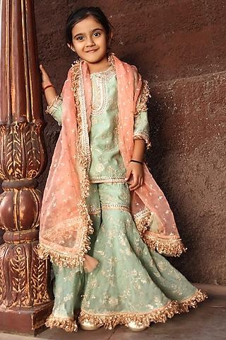 green-chanderi-embroidered-sharara-set-for-girls