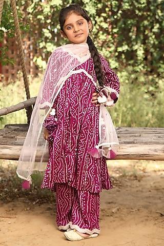 purple-cotton-bandhej-printed-kurta-set-for-girls