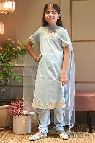 blue-embroidered-kurta-set-for-girls