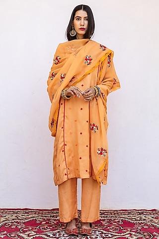 orange-raw-silk-straight-kurta-set
