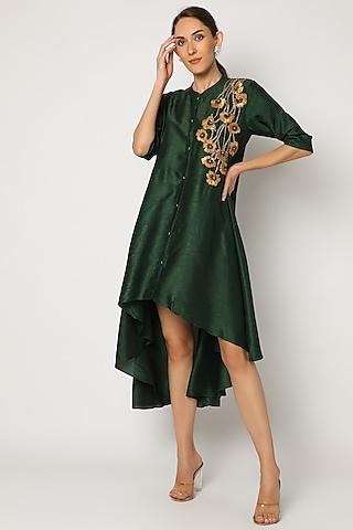 bottle-green-gota-embroidered-asymmetrical-tunic